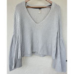 Free People  Damsel Sweater Women’s M Gray Bell Sleeve V Neck Chunky Knit Thick Photo 2