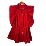 WoWo Red Tiered Mini Dress Pointed Puff Sleeve Rhinestone Avant Garde Size S Photo 7