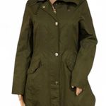 Guess Olive Green Hooded Utility Coat Size S Lace-Up Sides Lightweight Outerwear Photo 0