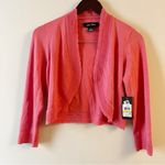 Jessica Howard Pink Open Front Cardigan Size Medium NEW Ribbed Scalloped Hem Photo 0