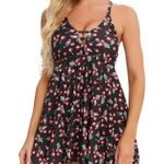 Black Cherry Cherries Print Tankini Top Shorts Swimsuit Size Med NWT #1300 Photo 0