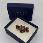 CRAZY HORSE By LIZ CLAIBORNE COMPANY Floral Enamel & Rhinestone BROOCH Brown Photo 5