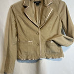 Y2K Beige Corduroy Jacket Blazer M Satin Trim Light Academia 70s Career Classic Tan Size M Photo 0