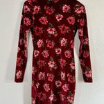 Forever 21 🦋  Red Pink Floral Velevet Mockneck Long Sleeve Mini Dress Small Photo 0