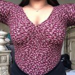 Hollister Cinch Front V-Neck Top Burgundy Maroon Red Pink Floral Y2K Long Sleeve Photo 4