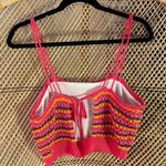 🦋🍭EUC Strriped Knit Crop Tank Top Tie Back Festival Boho Crochet Size L 🩷🧡💜 Multiple Size L Photo 1