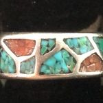 Sterling Silver Southwest Native Crushed Turquoise Coral Mosaic Ring Sz 12-1/2 Photo 5