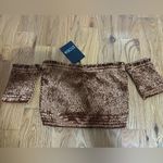 Molly and Zoey Rust off the shoulder velvet smocked crop top Photo 2