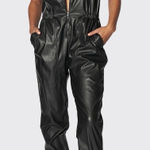 HEROINE SPORT Black Faux Leather Boiler Suit Utility Jumpsuit Jogger Size L Size L Photo 0