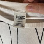 PINK - Victoria's Secret Victoria's Secret Pink Nation White w Black Lettering & Stripe Sweatshirt Large Photo 1
