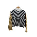 ZARA Women’s Cropped Striped Turtleneck Sweater Navy/White/Yellow M Photo 1