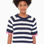 Kate Spade  Bauble Short Sleeve Sweater (Sz XXL) Apricot Cream Crochet Stripes Photo 0