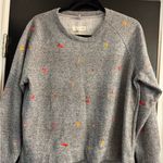 Lou & grey by Loft Women's Medium Gray Emoji Embroidered Sweatshirt Photo 3
