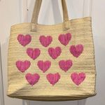 Urban Expression URBAN EXPRESSIONS NWTS STRAW TOTE WITH PINK HEART DESIGN FULLY LINED WITH POCKET Photo 0