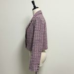 Bagatelle Tweed Pink Black Off White Cropped Single Button Blazer Jacket Large Photo 4