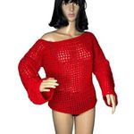 American Vintage Vintage Grandma made crochet red sexy off shoulder sweater size medium Photo 0