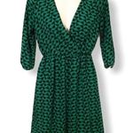 Everly Green Black Geometric Print Surplice Dress Photo 0