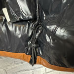 SAM. Isabel Vegan Down Puffer Jacket Faux Leather Stowaway Hood Saddle Brown S Photo 15