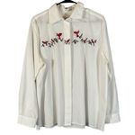 Orvis  White Northern Cardinal Bird Floral Button Down Shirt Women Sz 18 VTG Photo 0