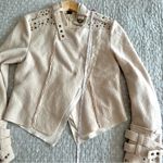 We The Free  Ivory Wool Moto Jacket Beaded Brass Boho Free People Size S Photo 6