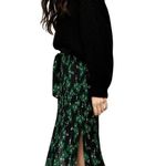 Topshop  Black Mini Pleated Floral Print Midi Skirt with Elastic Waist & Tie Belt Photo 1