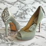 Badgley Mischka  Kiara Heels Mint Green Crystal Satin Platform Pumps 7 Stilettos Photo 0