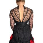 Vintage 1950s Dusauzay Black Lace Dress with Red Rosette Appliqués XS Photo 5