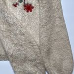 Woven Heart Cream Embroidered Floral Eyelash Crewneck Sweater Sz L Photo 7