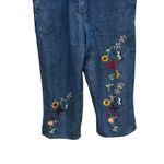 Vintage Agapo Denim Floral Embroidered Crop Bib Overalls Boho Hippie Medium M Blue Photo 1