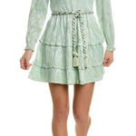 Roller Rabbit  Mint Green Mini Dress L Clermont Nori Silver‎ Tie Tassels Tiered Photo 0