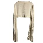 Atlein Cream Dramatic Long Sleeve Satin Cropped Round Neck Top Size Medium Photo 8