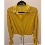 SheIn Long Sleeve Cropped Yellow Tie Sleeves Drawing String Button Up Top Photo 0