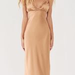 ZARA  maxi dress bodycon slip satin ruffle carmel evening wedding cocktail Photo 17