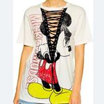 Disney  Mickey Mouse distressed lace up Shirt women SMALL Photo 0