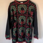 Holiday Time Vintage  Christmas Sweater Black Wreath Lurex Knit Small Photo 0