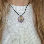 Millefiori Glass Charm Pendant Necklace Vintage “Dahlia” Leather Strand Italian Classi Yellow Photo 9