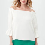 Trina Turk NWT White Antu Off-the-Shoulder Textured Blouse Size Small Photo 0