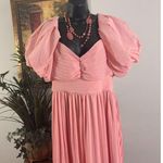 Boohoo  Occasion Maxi Dress Womens 12 Pink Chiffon Puff Sleeve Pleated Back Zip Photo 2