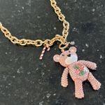 Betsey Johnson NWT Rhinestone Pink Pave Moveable Bear Holiday Necklace Candycane Photo 7