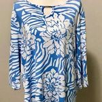 Crystal enhanced floral stretch sweater jersey tunic Blue Size 2X Photo 0