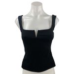 Reformation  Maria Black Sleeveless Notch V Neck Ribbed Knit Crop Tank Top Size S Photo 1