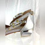 Beautiful 10 Silver Engraved Gold Studded Strap Clear Heel Event Shoes NWOT Photo 6