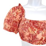 Band of Gypsies B.O.G Collective Paisley Puff Sleeve Crop Top Pink Red Size XS Photo 2