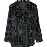 fab'rik  Striped Button Down Blouse Womens M Black White Career Chic Office Photo 0