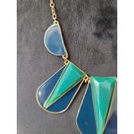 Women's Statement Geometric Blue Green Resin Bib Necklace With Lobster Clasp Photo 4