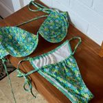 Neena Swim | Tie Bikini Swimsuit Set with Underwire in Floral Green Size Medium‎ Photo 3
