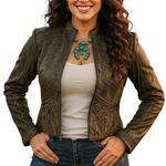 Double D Ranch Mabel heavily embellished, leather jacket NWOT Brown Size XL Photo 0