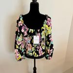 Who What Wear Floral Black Balloon Sleeve Square Neck Top Size Medium NWT Photo 4