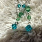 PERIDOT & BLUE ZIRCON‎ Teal Crystal Earrings Sterling Silver Swarovski Elements Photo 1