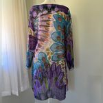 Zury Sheer Multicolored Peacock Print Sequined V Photo 5